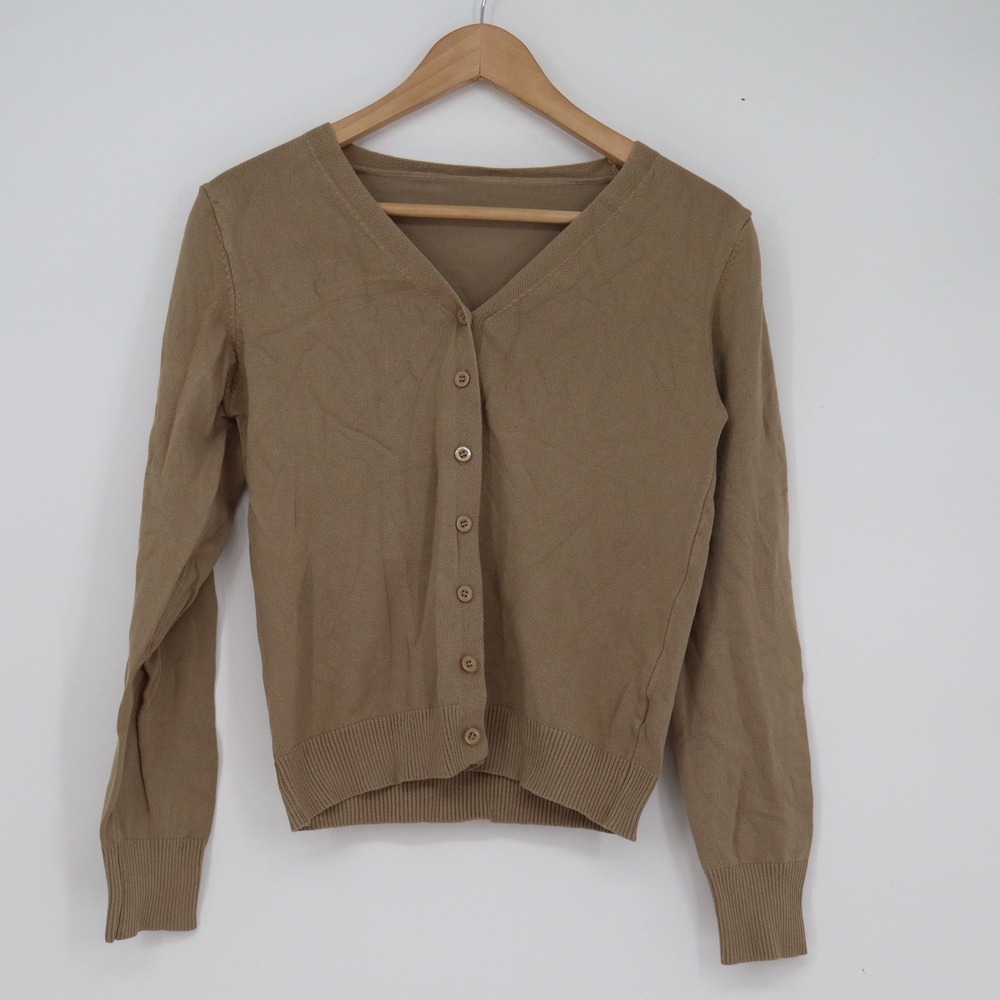 Emery Rose Tan Brown V-Neck Button Front Cardigan Sweater Womens Medium
